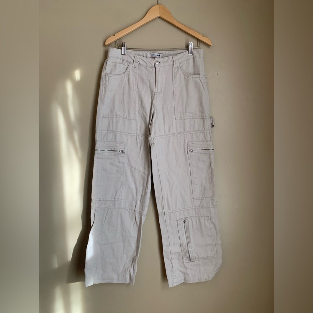 Los Angeles Sixty Six Off White tan Wide Leg Light Weight Cargo Pants Size 9